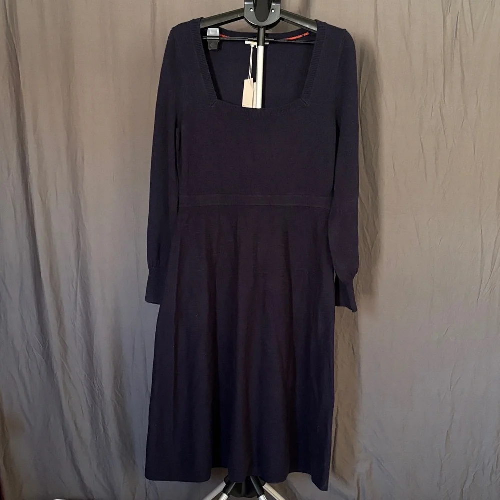NWT Boden Square Neck Wool Blend Navy Blue Long Sleeve Sweater Dress - Picture 1 of 7